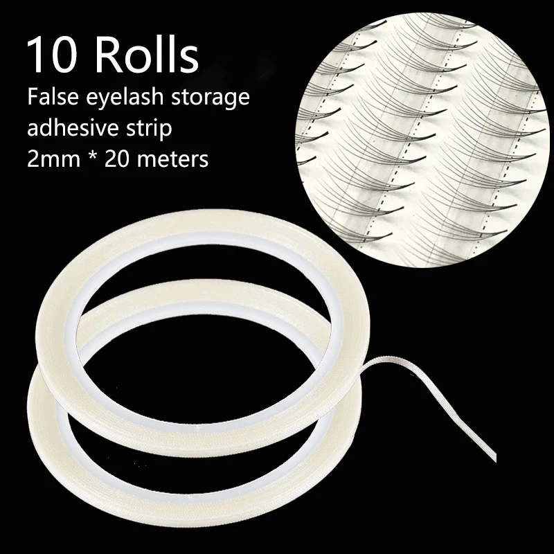 10Rolls 2mm*20m Fast Volume Fan Tape For Graft Pallet Lash Storage Eyelash Extension Display Double-Sided Tape Makeup Tool