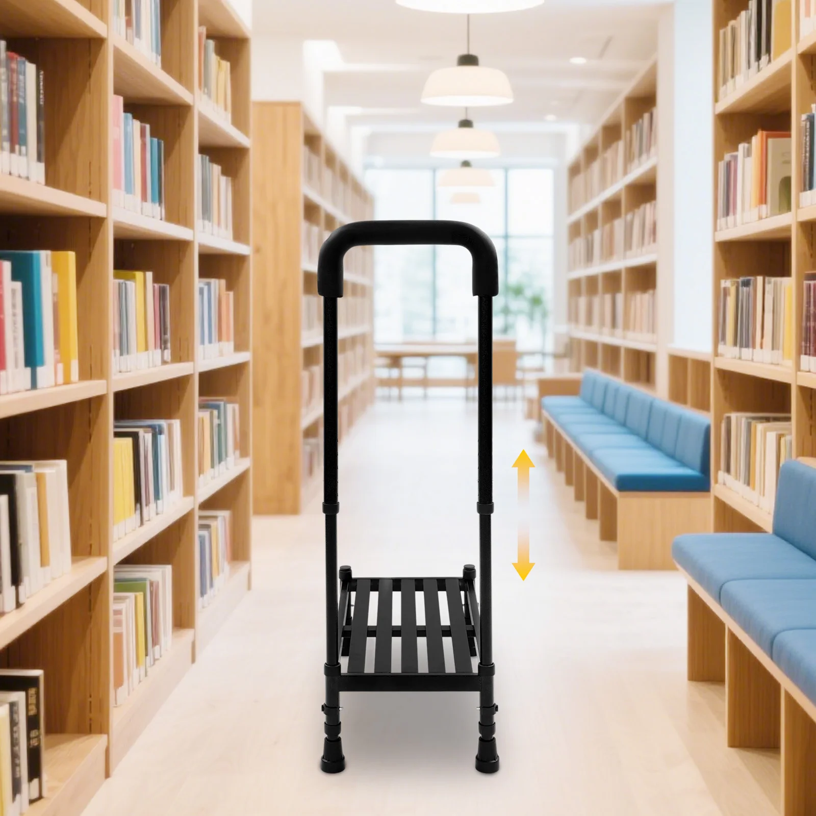 

21.25*11.41*35-39in Black Step Stool Floor Standing Adult Ramp Metal Stepping Stool for Homes Libraries Living Rooms Warehouses