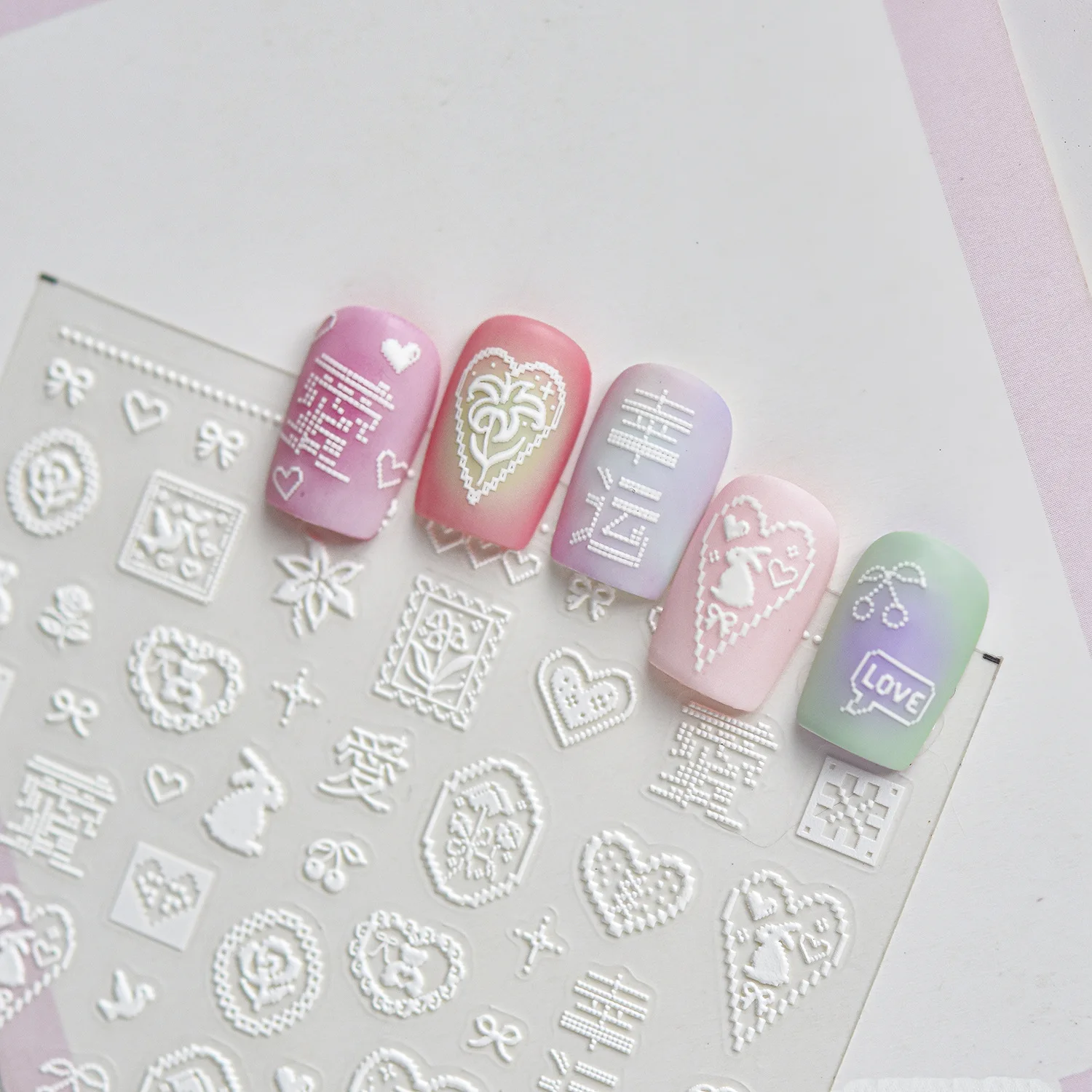 Pixel Bead Cartoon 5D Nail Art Stickers Heart Oval Square Photo Frame Rose Bird Vase Rabbit Cat Dog Cherry Bow Cross Nail Decal