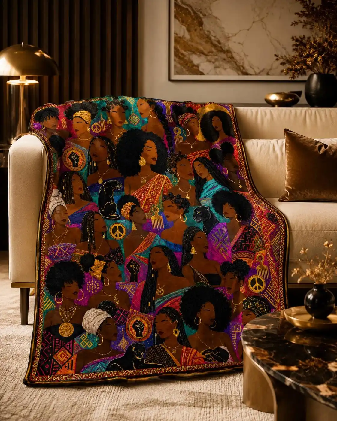 Black Woman Eclectic Blanket, African American Mom Gift Christmas Daughter Birthday House Warming Mothers Day Black Owned Shop