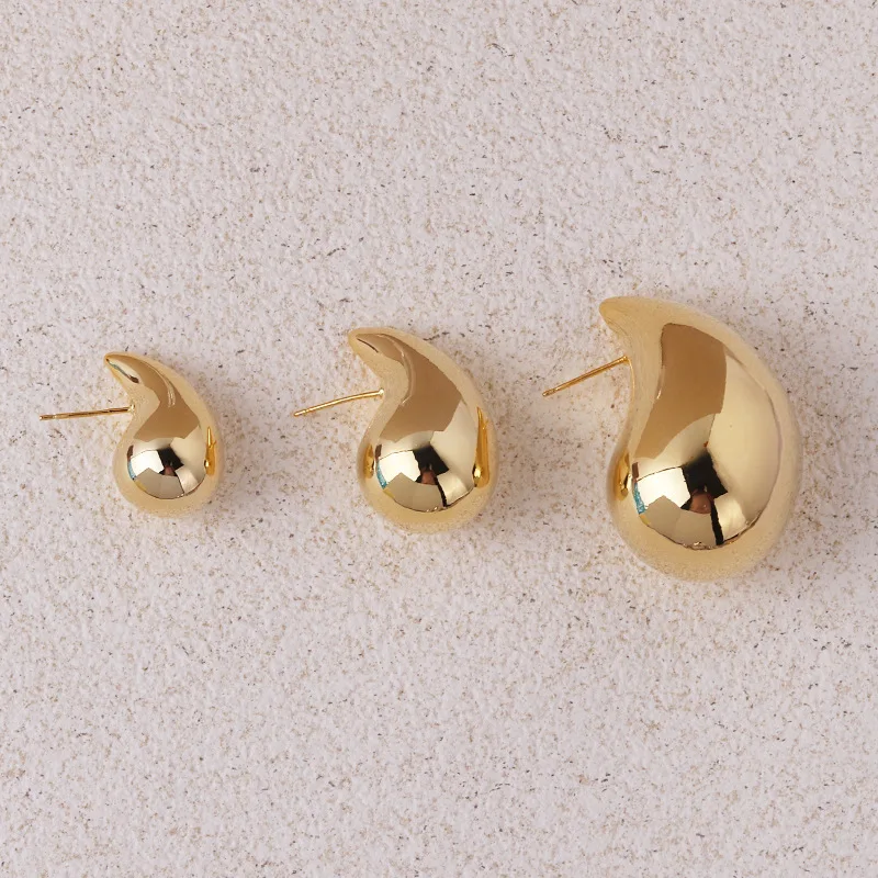 2024 New Trendy Plate Gold Color Chunky Waterdrop Dupes Drop Earrings for Women Personality Glossy Teardrop Earring Jewelry Gift