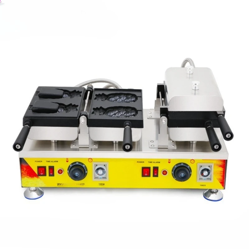 Refreshing Double Head Mechanical Edition Open Pineapple Sundae Rainbow Ice Cream Waffle Snapper Machine