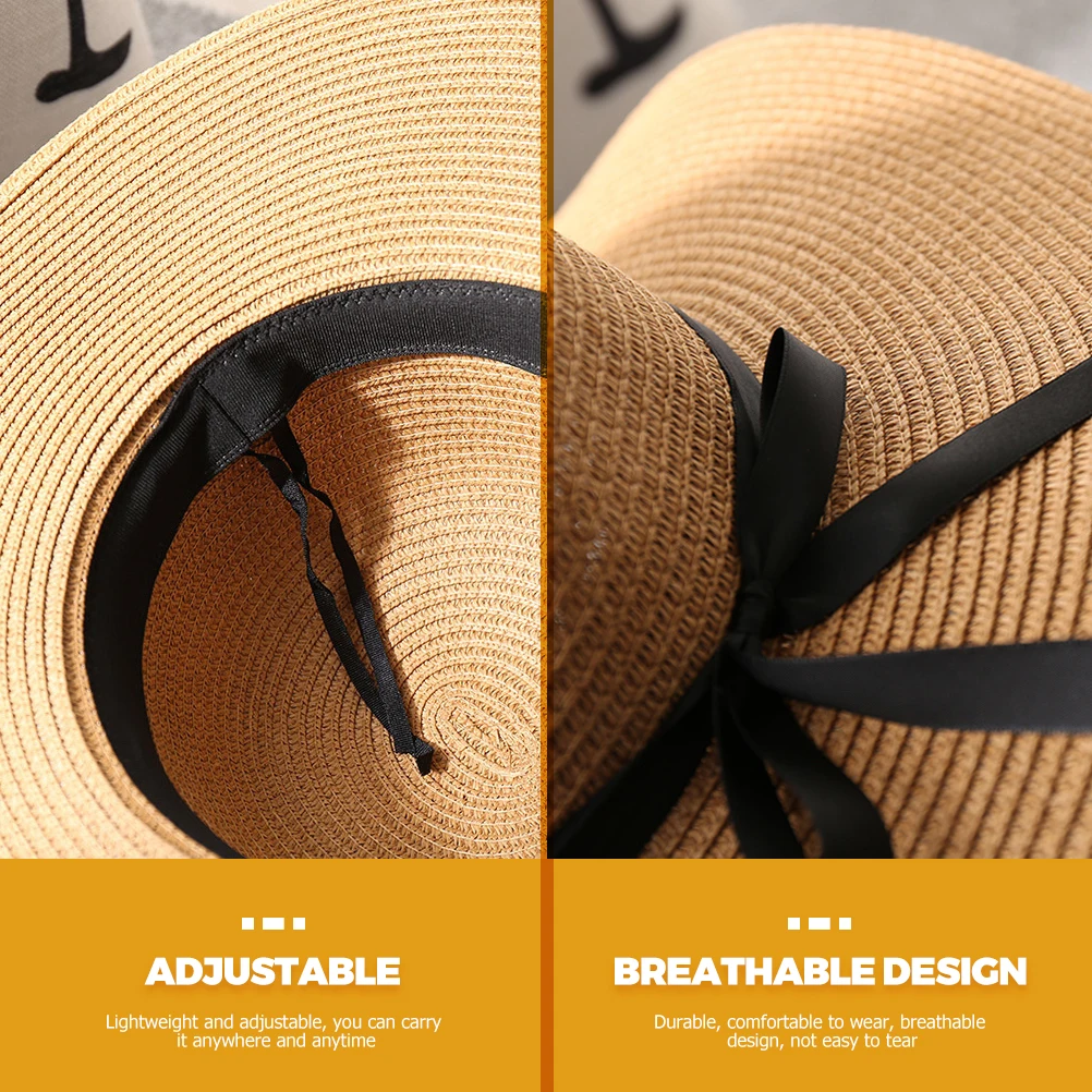 

Wide Brim Sun Hat Foldable Lightweight Straw Beach Hats for Women Summer Khaki Adjustable Travel Vacation Shopping Breathable