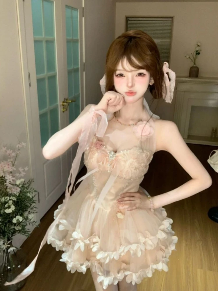 Summer New Sweet Slim Slash Neck Thin Women's Dresses Fashion Elegant Designer Cottagecore Flower Dress Pretty Cute A-line Dress