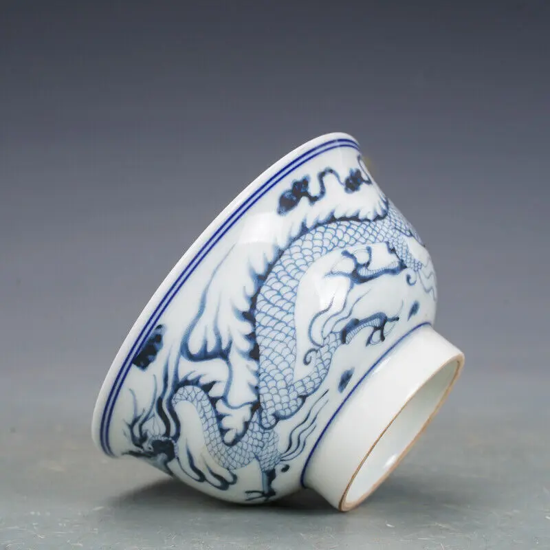 

4.3"Fine Chinese Collectible Yuan Blue-and-white Porcelain Animal Dragon Bowl