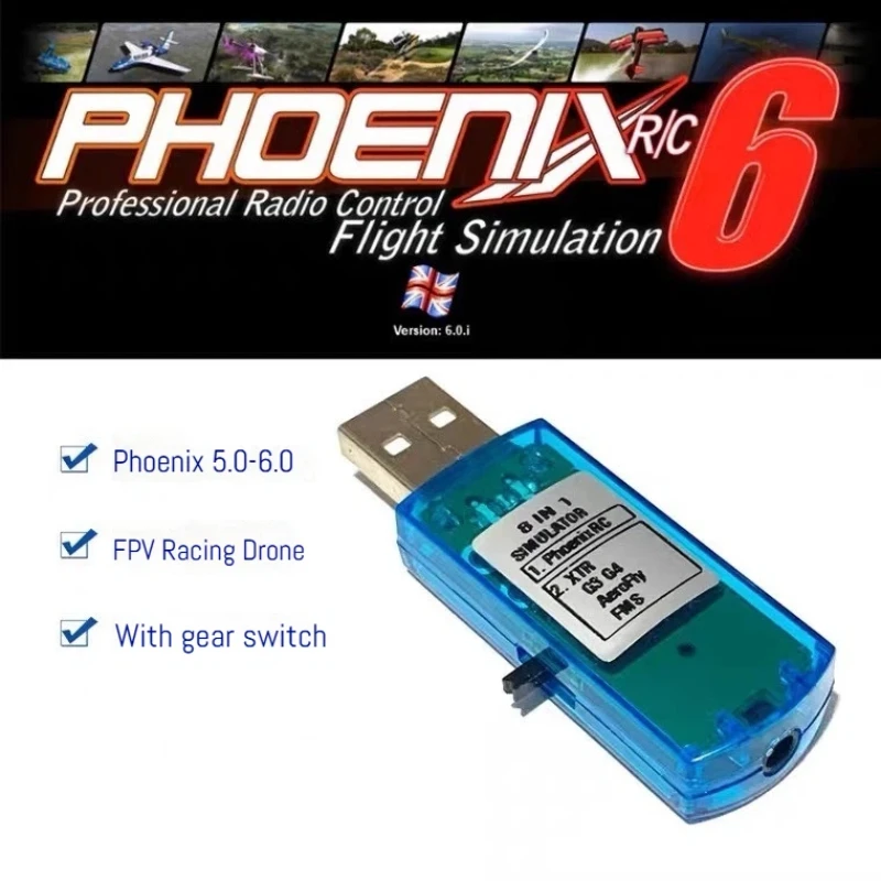8-in-1 RC Flight Simulator Training Set with Phoenix 5.0 FMS Software USB Dongle Disc for RC Airplane Helicopter Drone Practice