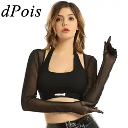 Women Summer See-through Mesh Wraps Tops Bolero Beach Sun Protection Long Sleeve Cover Ups Shrug Crop Top Rave Party Clubwear