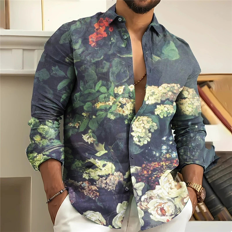 Casual New Long Sleeve Lapel Shirts Men Women Fashion Flower Print Blouse Female Clothing Multicolor Harajuku Vintage Shirt 2024