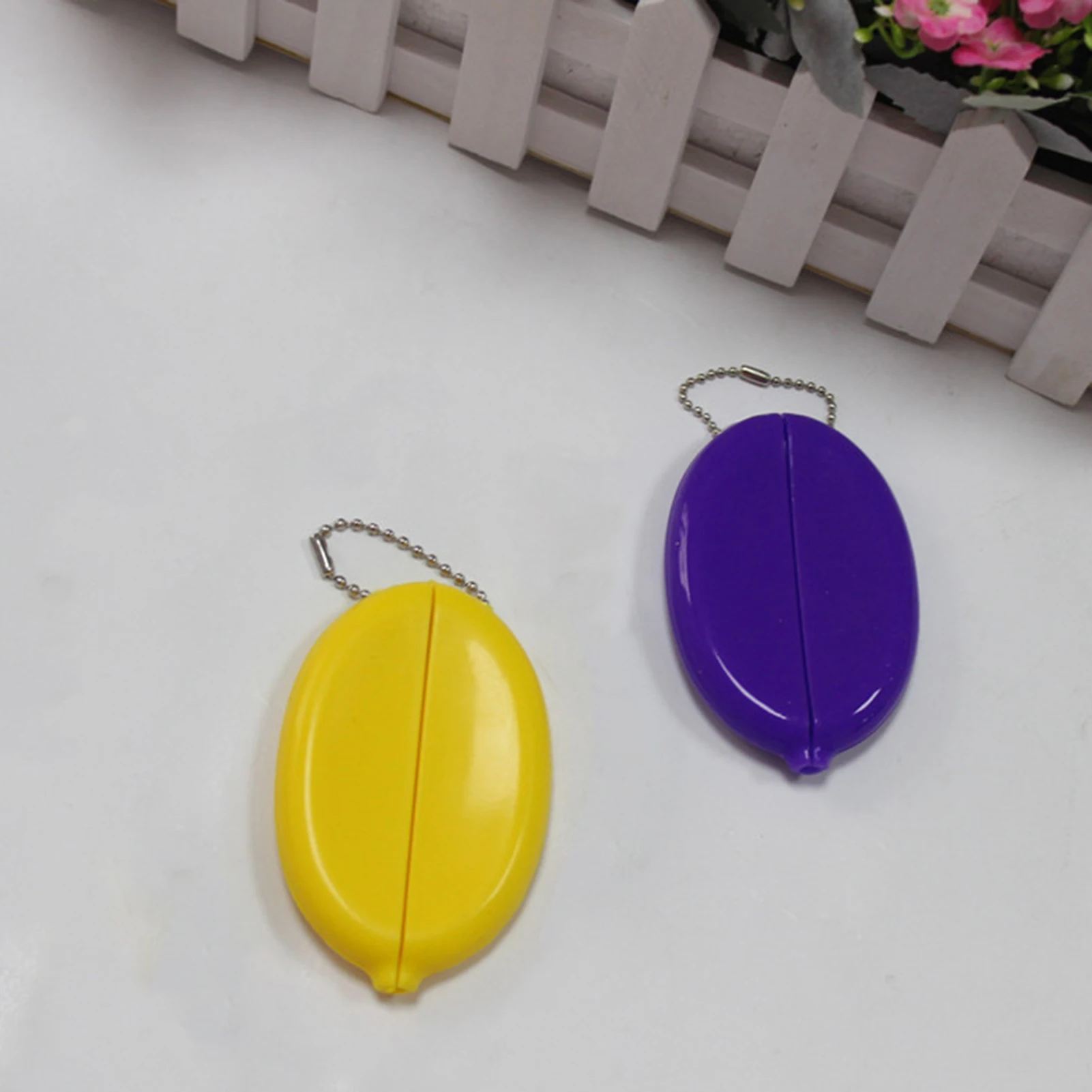 Small Oval Coin Purse Colorful PVC Coin Pouch Cute Change Holder with Chain Great for Travel