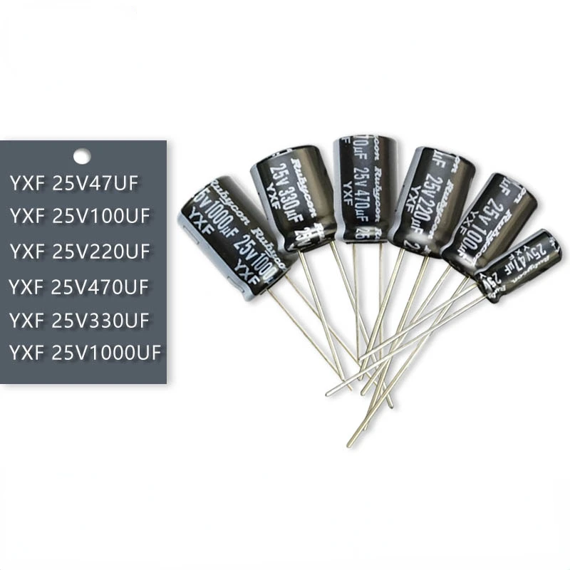 Rubycon-Capacitor eletrolítico de alumínio, Longlife, alta freqüência, baixo ESR, 25V, 47uF, 100uF, 220uF, 330uF, 470uF, 1000uF, 2200uF, 10PCs