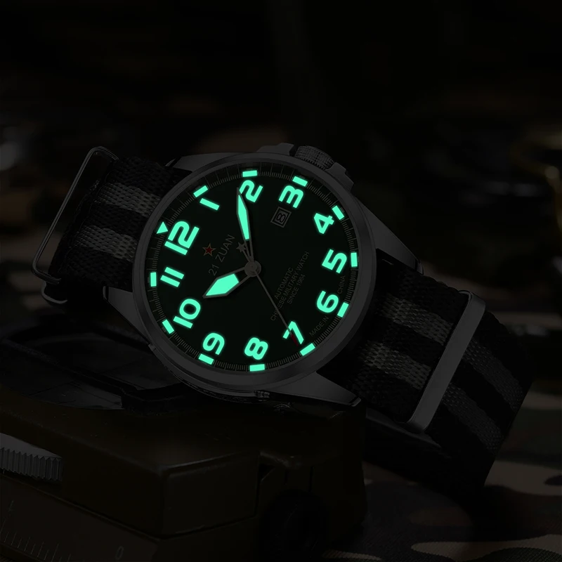 SEA-GULL ساعة ميكانيكية أوتوماتيكية نمط عسكري عرض مضيئة مقاوم للماء الفائز Bidder ساعة عالية الجودة 581