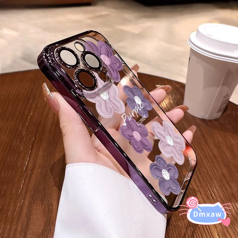 

For OPPO A17 A16 A16s A16K A15 A15s A12 A12s A12e A11s A9 A5 2020 A7 A5s A3s Phone Case Purple Oil Painting Flower Soft Cover