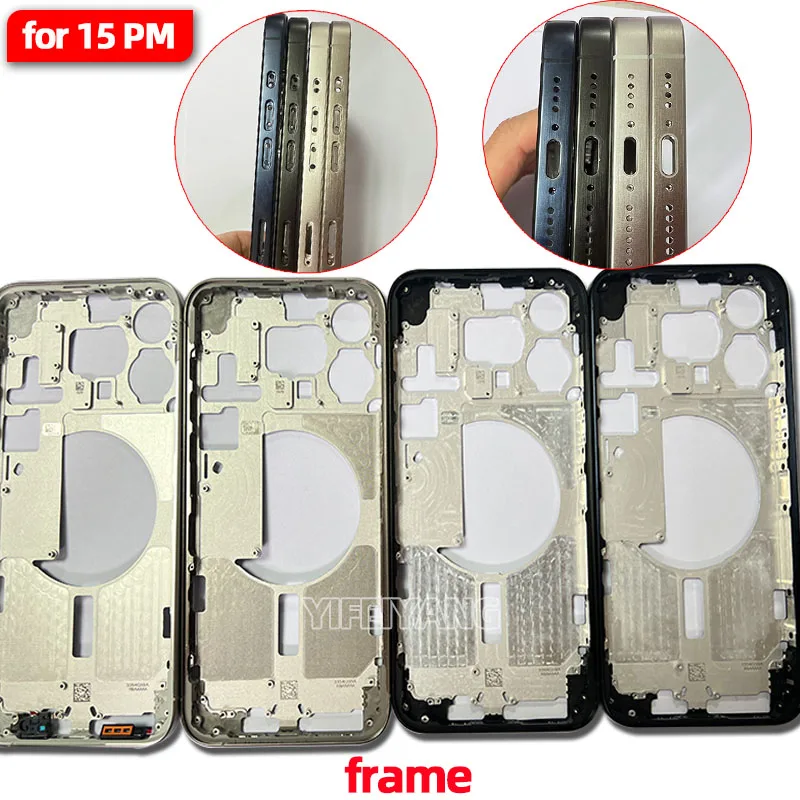 AAA Back Battery Glass Cover With frame Bezel For IPhone 15 15p 15pro 15plus max Rear Housing Replacement