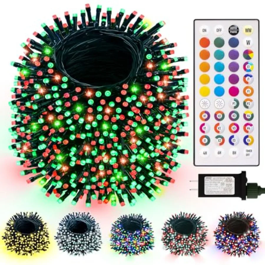 

64Feet 500 LED Color Changing Christmas String Lights Outdoor 35 Colors RGB Christmas Lights with Remote Dimmable Led String Li