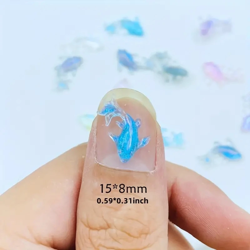 20pcs 3D Kawaii Resin Mixed Fish Nail Art Decorations Cartoon Ice Transparent Rhinestones Nail Charms Accessories Press on Nails