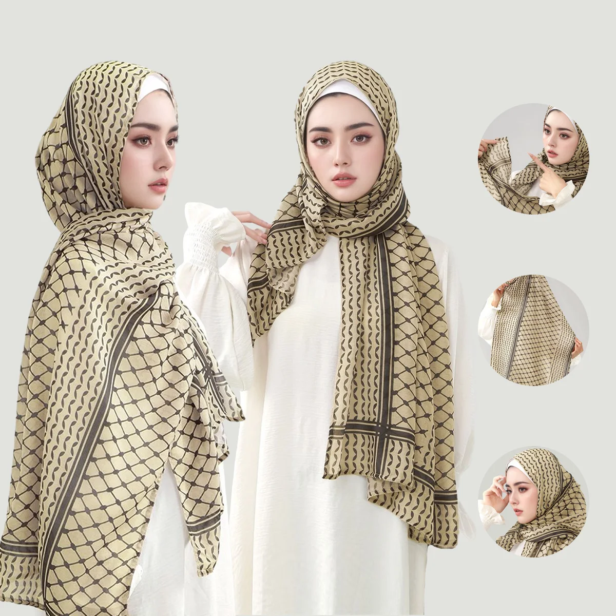 Novos estilos árabes lenço impresso feminino muçulmano hijab lenços islâmicos xale árabe longo cachecol de oração respirável xadrez longo cachecol