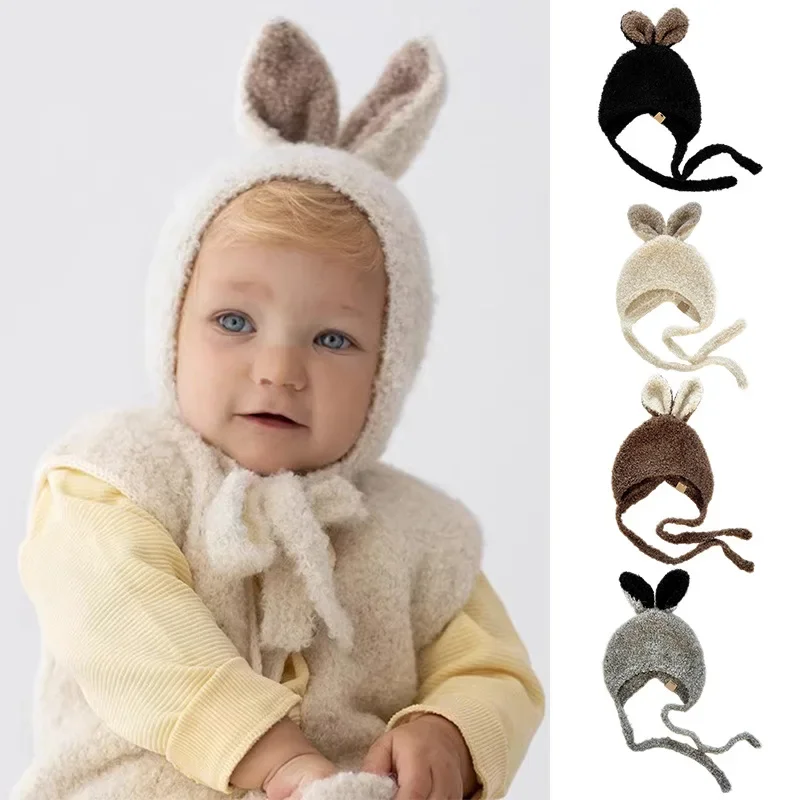 OUYANG&IVAN Baby Hat 2024 Autumn and Winter New Rabbit Ears Shape Children's Hat Thermal Sleeve Hat Boy Girl Baby Warm Hats