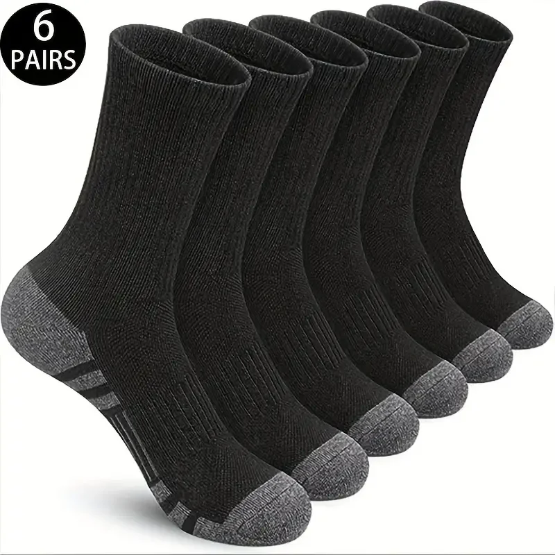 6Pairs of Ultra-Soft, Breathable Men\'s Classic Crew Socks - Comfy, Casual, Unisex Socks for Outdoor Wearing in All Seasons