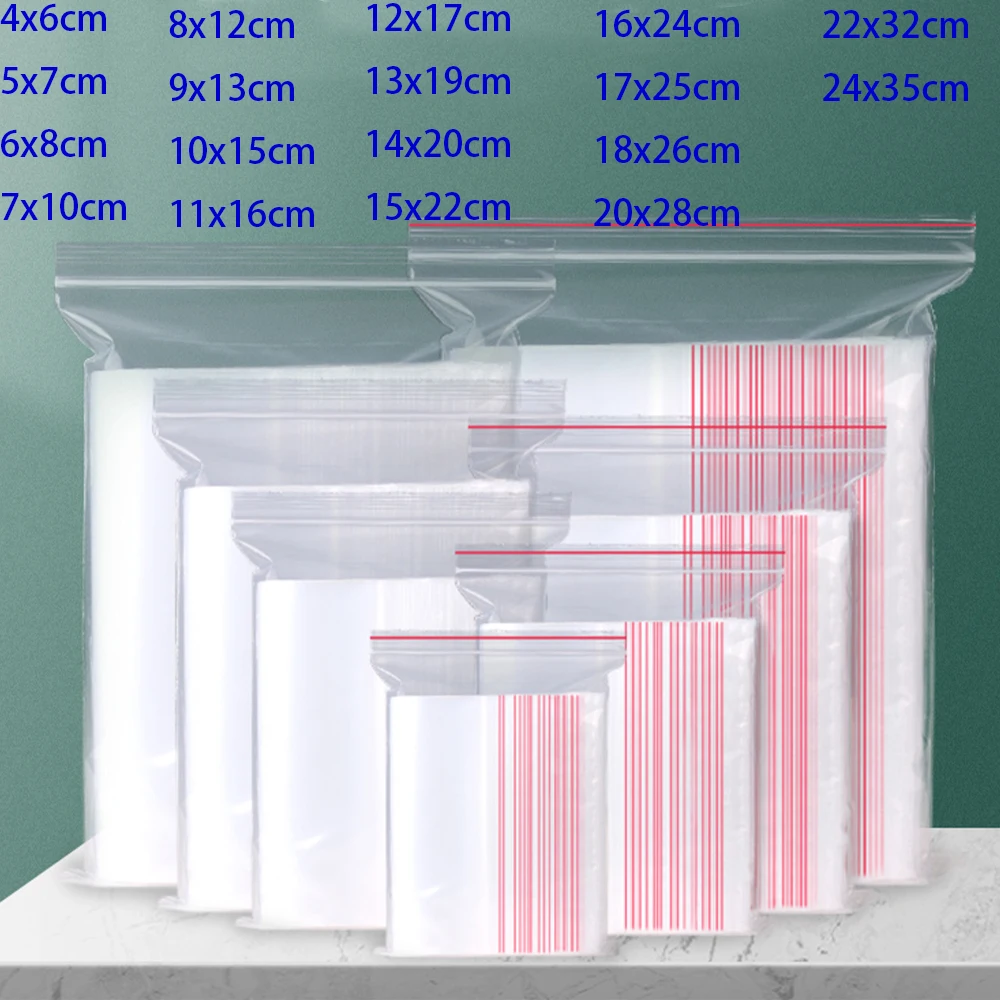 100-300Pcs 0.07mm PE Food Storage Zipper Bag Small Jewelry Transparent Bag Resealable Zipper Plastic Bag Vacuum Preservation Bag