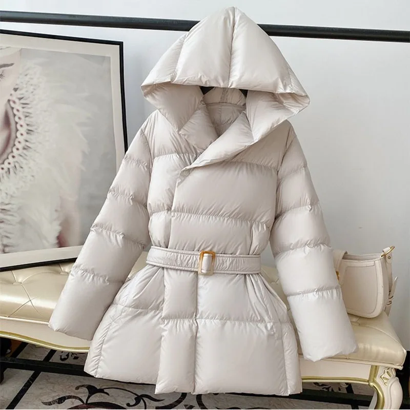 Fashion Women Cotton Coat 2024 Winter New Fashion Trend Design Sense Niche Waist Slim-Fit Warm Hooded Cotton-Padded Jacket H47