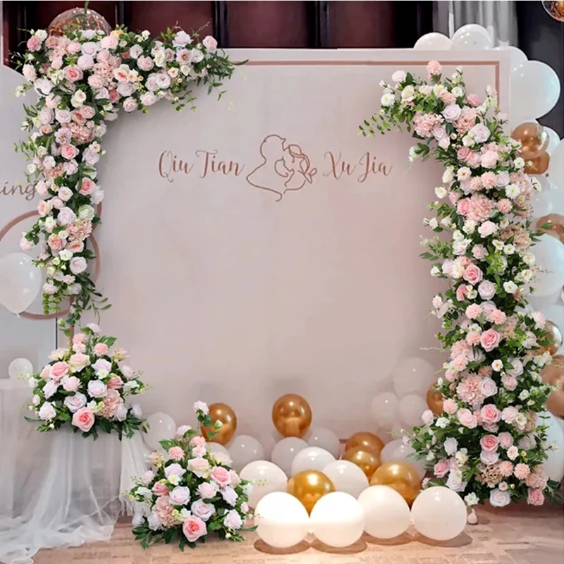 

Artificial Flower Row Wedding Arrangement Horn Arch Decor colorful Rose Road Lead Flower Ball Floral Backdrop Welcome Sign Decor
