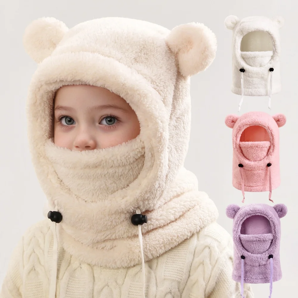 Bear Plush Hat Charming Winter Helmet Cap Face Cover Cap Three-In-One Hooded Beanie For Outdoor Activities Winter Biking