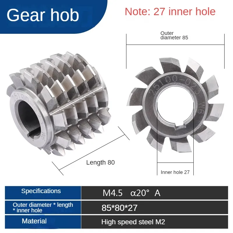 Kwaliteit A HSS tandwielfrees, M2 materiaal, 20 °   Drukkernmodule M1 M1.5 M2.5 M3 M4 M5 M6 M8 M10 Tandwielfrees