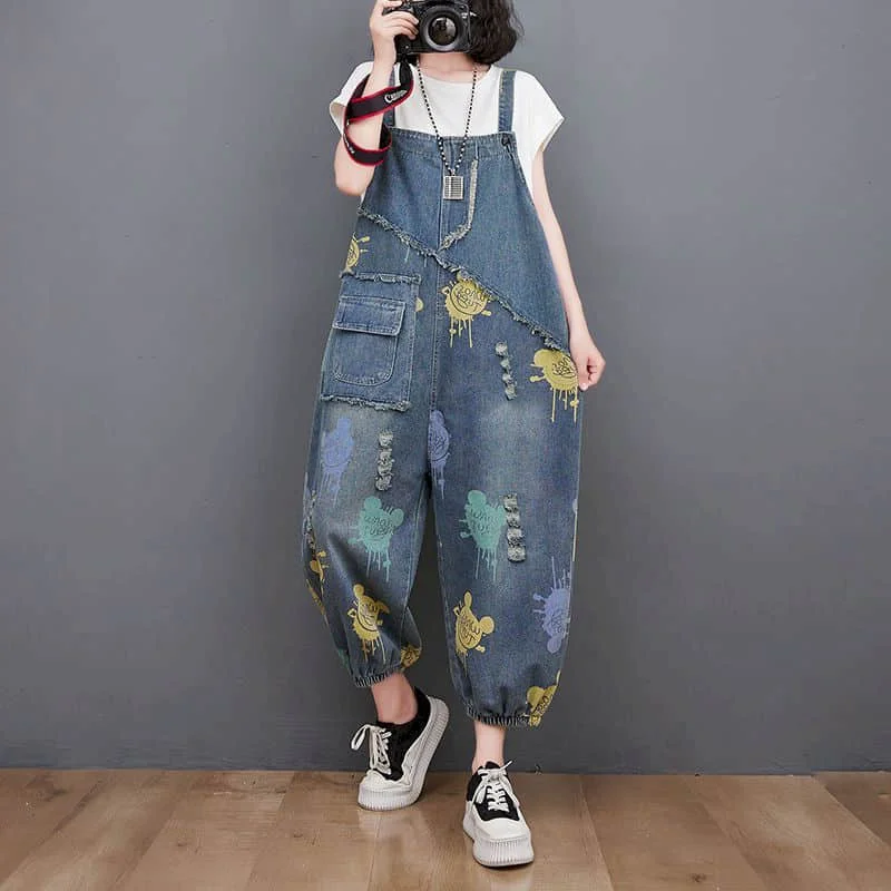 

Printed Jumpsuits for Women Pocket Design Harem Pants Vintage One Piece Outfit Women Clothing Safari Style Loose Casual Rompers