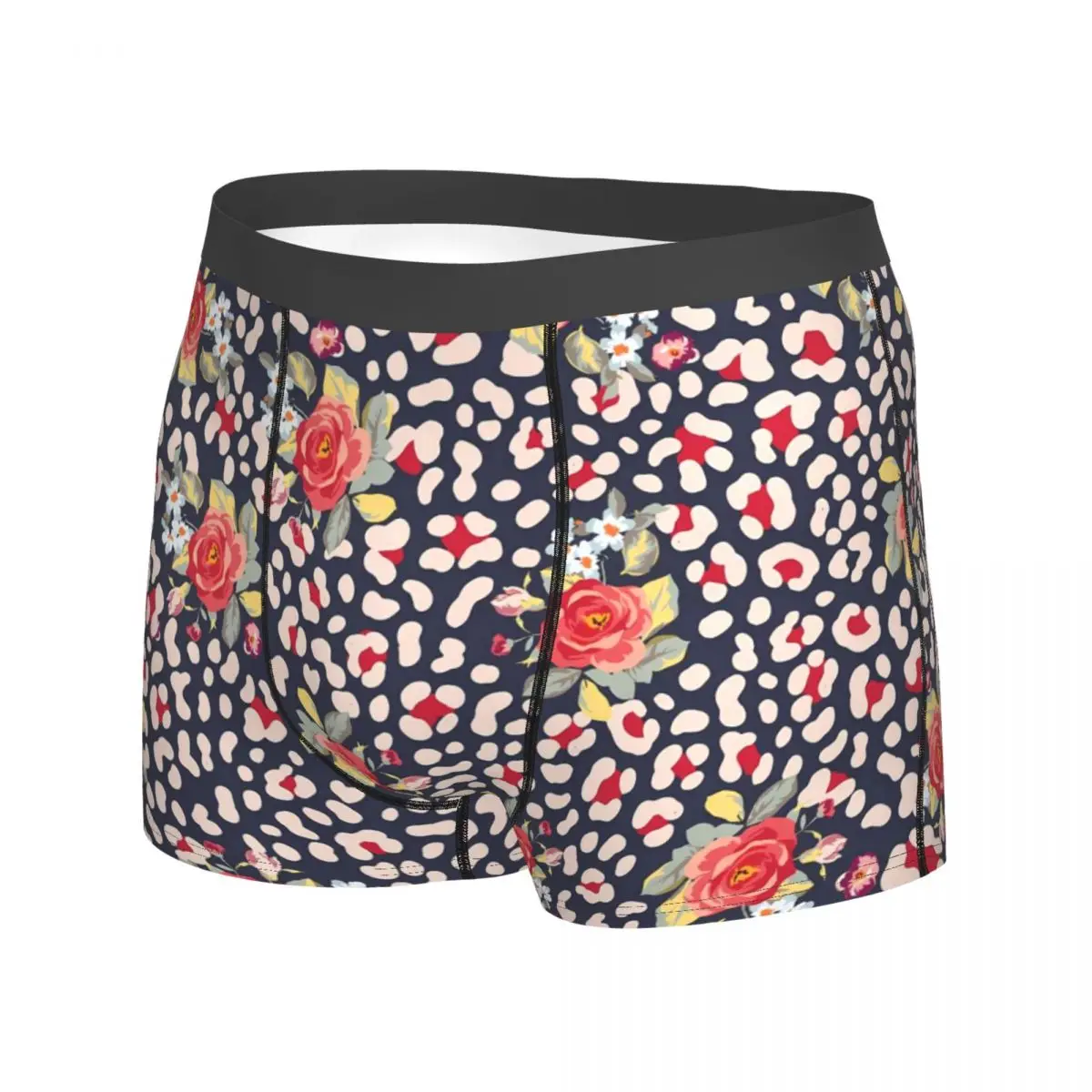 Floral Leopard Spots Underwear Vintage Roses Pouch Hot Trunk Sublimation Boxer Brief Breathable Male Panties Big Size