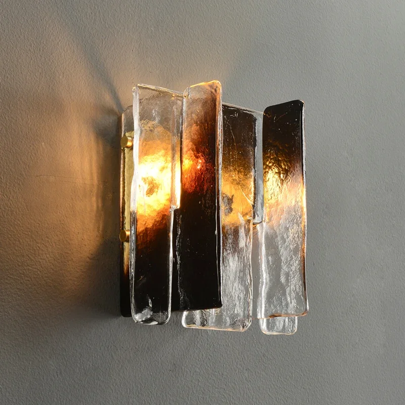 

Nordic Copper Base Wall Lamps LED Light Rectangle Glass Lampshade Modern Designer Bedroom Living Room Restaurant Bedside Sconces