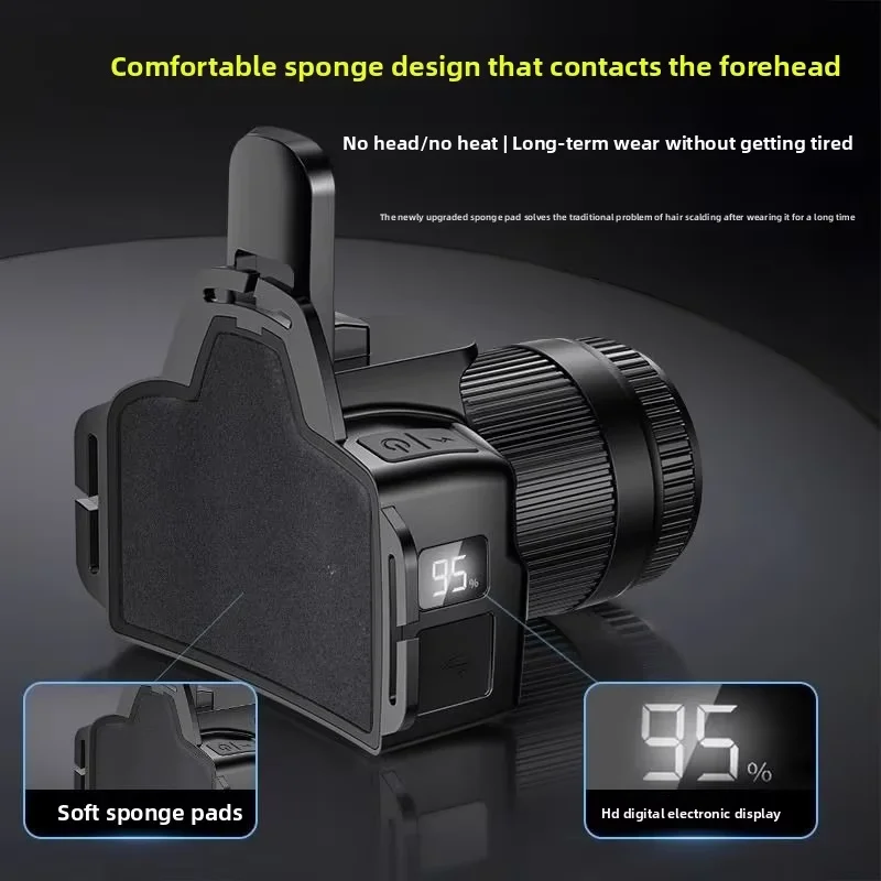 LED headlights, strong light, long-range, rechargeable, waterproof, super bright, head mounted night fishing light, mining light