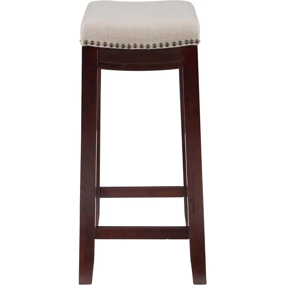 Linon Linen Backless Claridge Stool, Counter Height, Beige & Dark Walnut