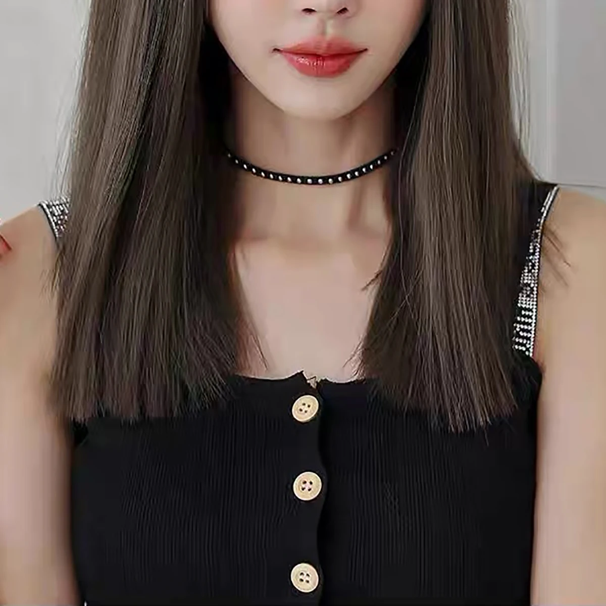 Ha punk Rock Sweet Cool metal rivets Black choker collar neck with neck ring Choker Necklace accessory necklace for women