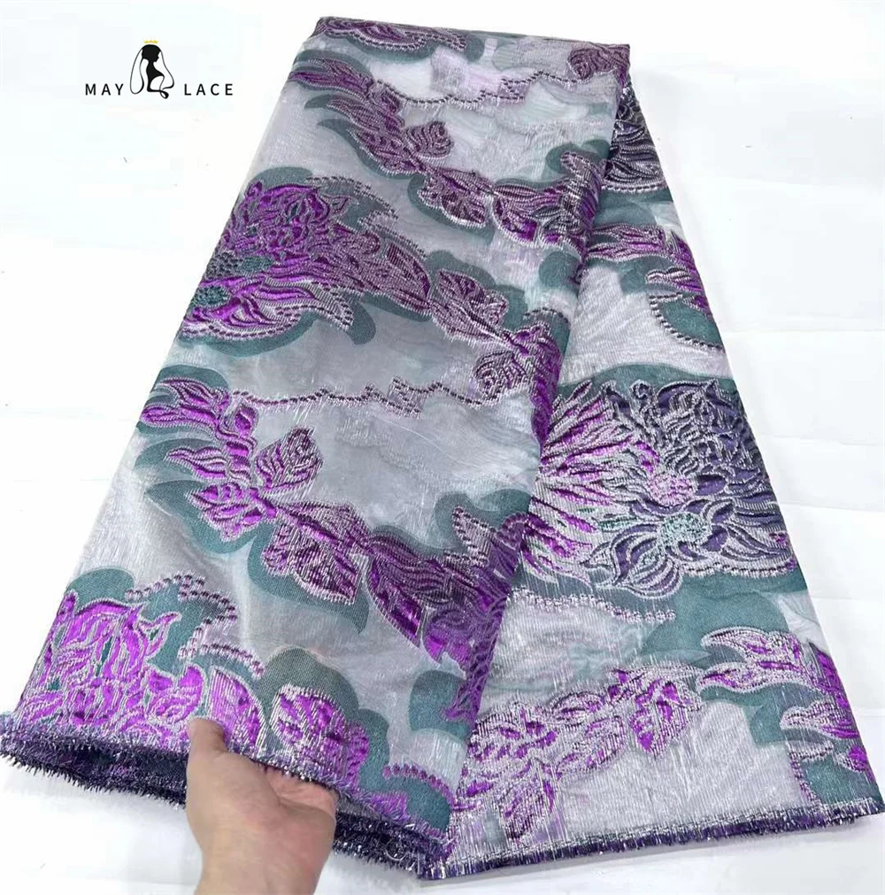 

2024 High Quality 5 Yard Nigerian Brocade Lace Fabric Luxury African Jacquard Lace Fabric For Wedding Evening Prom Women Dresses