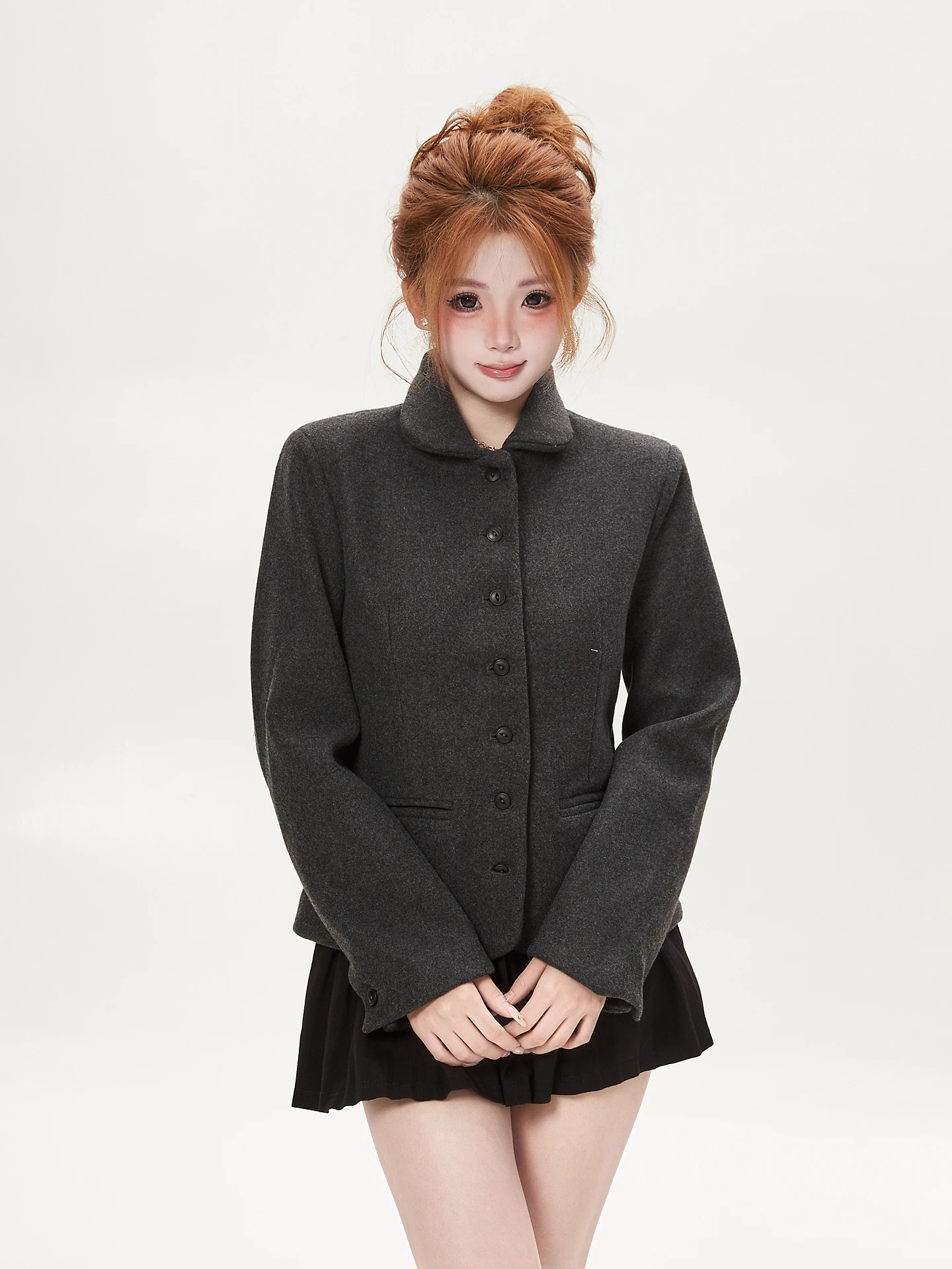 Slimming Short Jacket Women's Fashion French Style Button Frontal Collar Loose Fit Polyester Fiber Autumn New Arrival