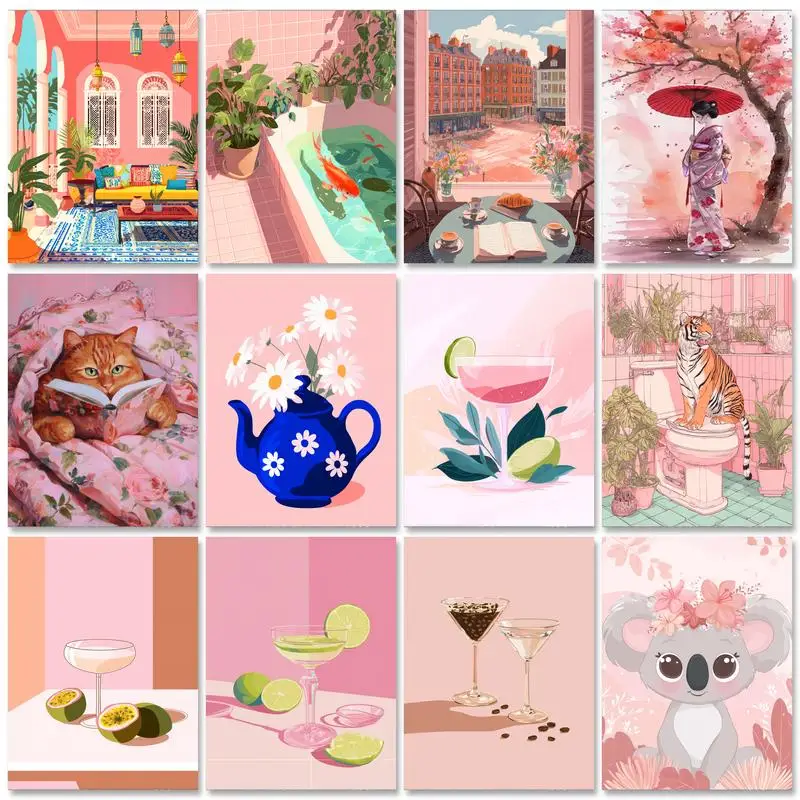 

GATYZTORY 60x75cm DIY Frame Painting By Number Pink Landscape Decor Picture By Numbers Acrylic Paint On Canvas For Home Art
