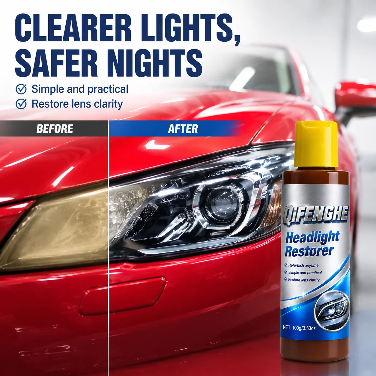 Professional Headlight Restorer - Remove Yellowing, Oxidation & Foggy Car Headlights - Lens Polish Abrasive Material - Effective