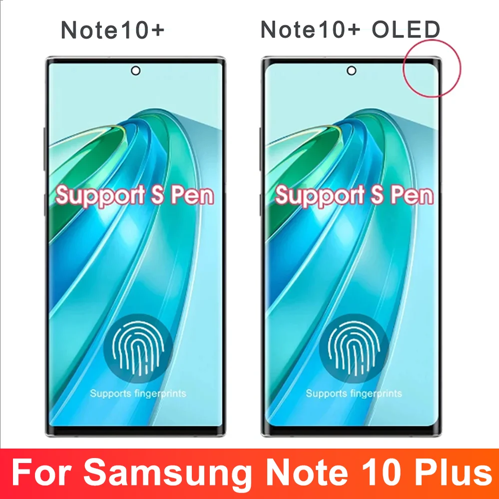 AMOLED Note 10 Plus Screen for Samsung Galaxy Note10+ N975F Lcd Display Touch Screen with Frame Support S Pen Fingerprints