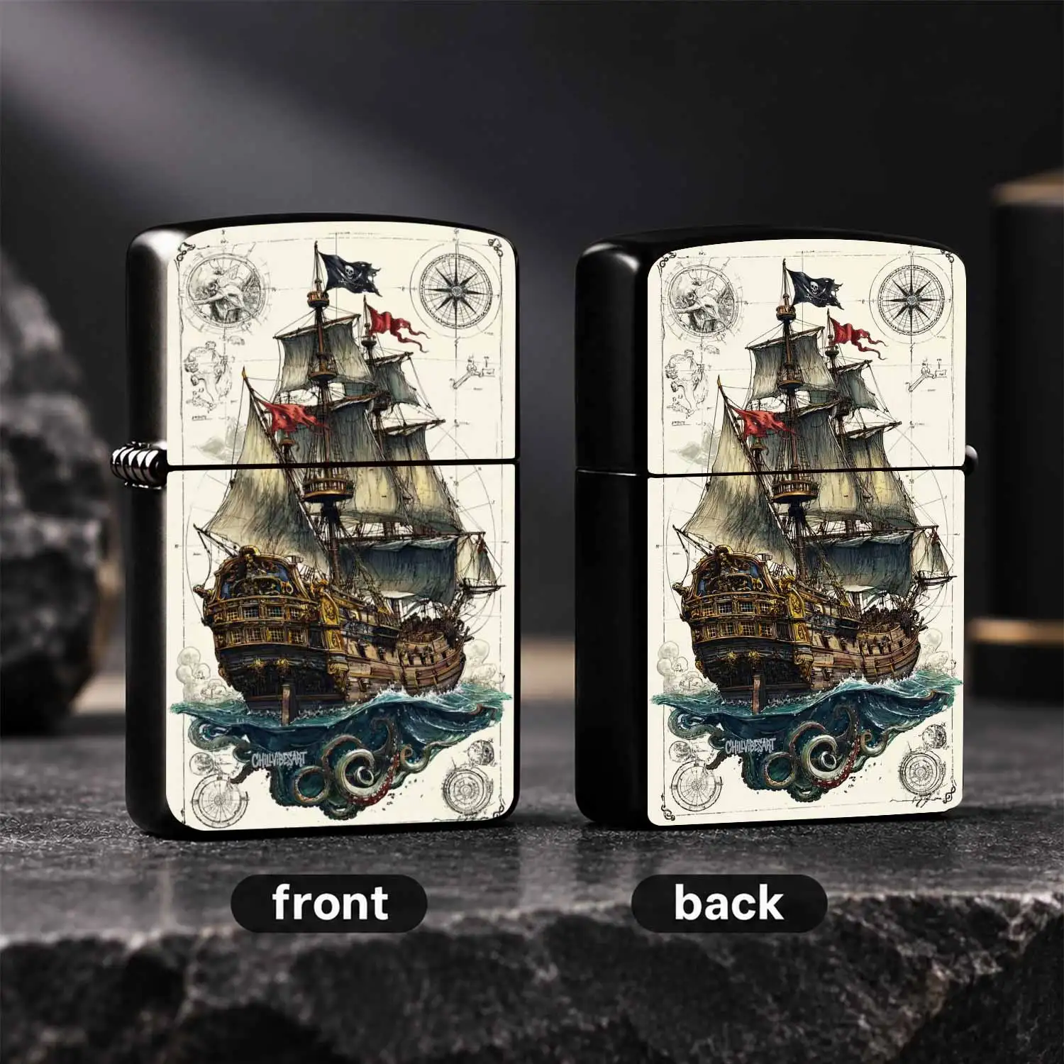 Vintage Nauticalship Decorative Lighter, Classic Age Of Sail Themed Hand-Drawn Styleornament, Unique Retro Vibe Portable Accessory, Exquisite Multi-Use Item For Daily Outdoor Use, Gifting And Personalfor All Scenarios A Humorous And Interes