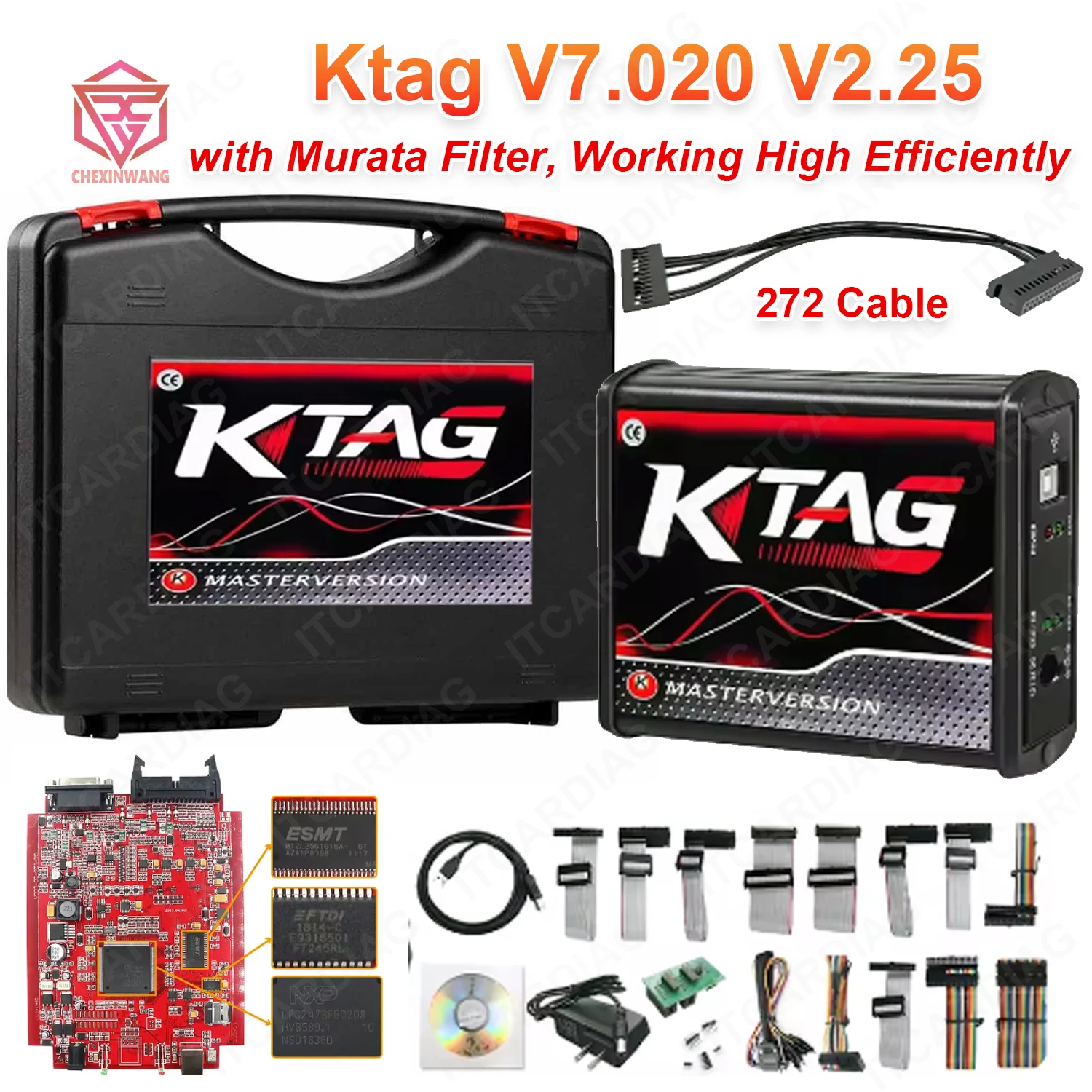 Newest Murata Filter KTAG 7.020 2.25 Online EU Red add KTAG 272 ECU Dedicated Read/Write Cable for Car Trucks ECU Chip Tuning