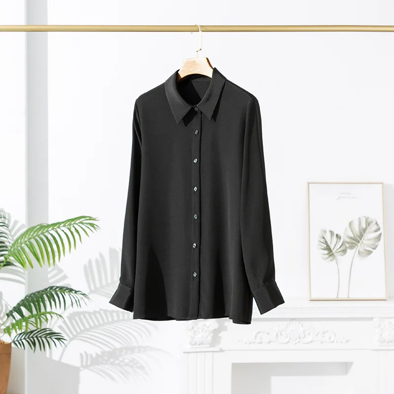 Spring New Heavyweight Silk Shirt Women's Korean Style Long Sleeve 23MM Mulberry Silk SHIRT Medium Length Temperament BLOUSE