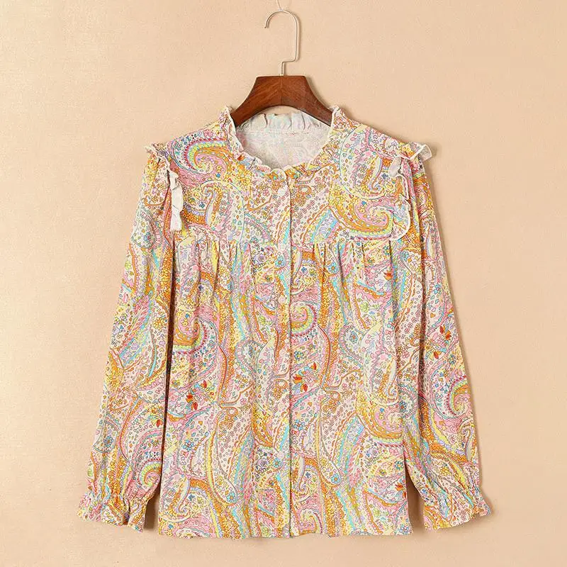 

Faionable Long Sve round Ne Printed irt Women's Loose Sle Casual Top New Arrival Autumn Season Ethnic Iuence