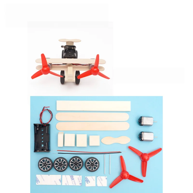 1-3Pcs Double Propeller Glider DIY Science Project Multifunctional Electric Physics Educational Kit Handmade Wood Plastic Model