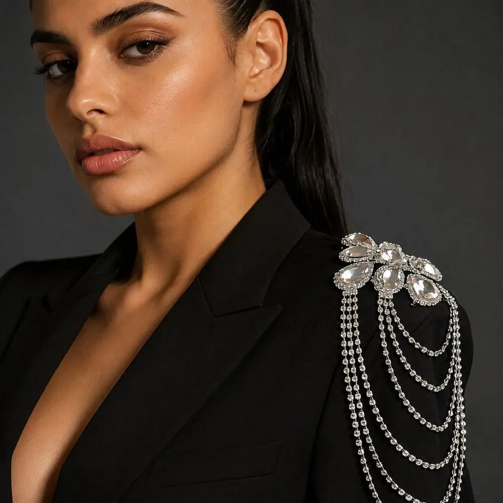 Rhinestone Shoulder Epaulets Fringe Exaggerated Shoulder Ornament Lightweight Sparkly AB Crystal Rhinestone Epaulets Prom Party