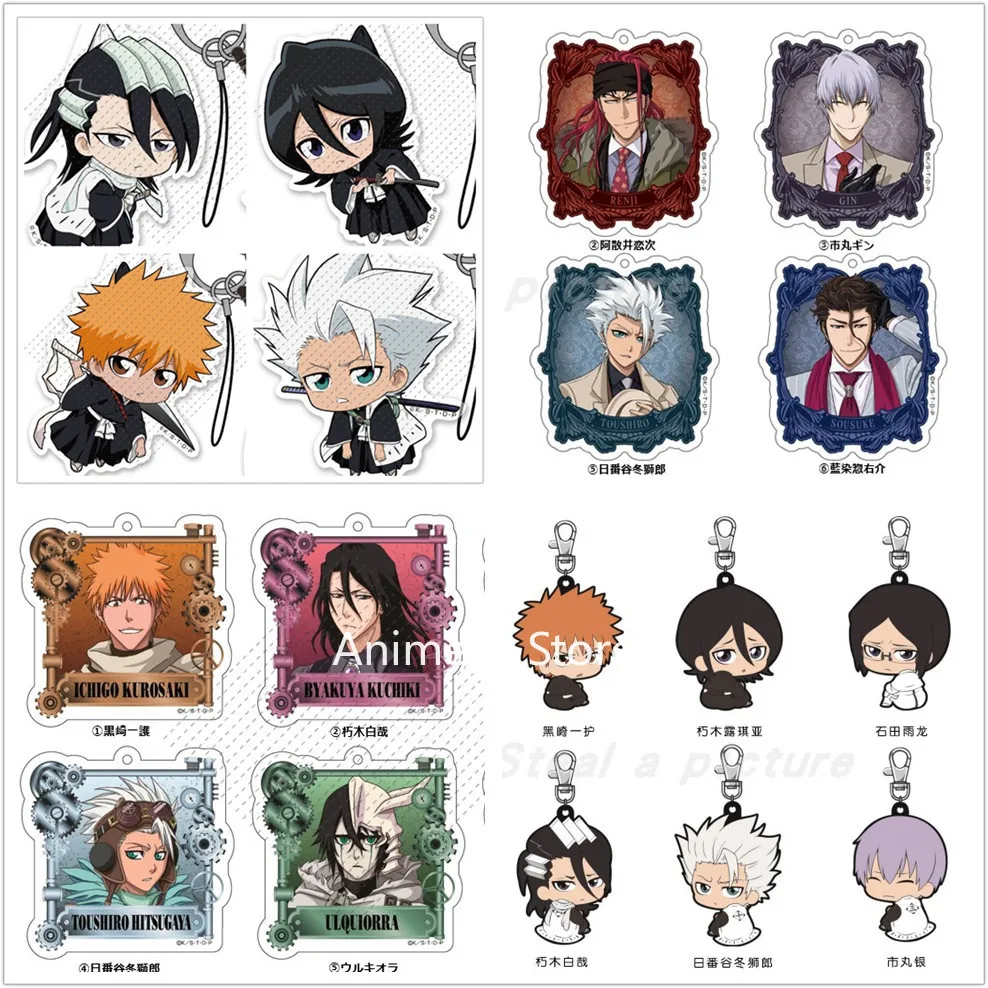 Anime Keychain Figure Doll Kuchiki Rukia Inoue Orihime Ishida Uryuu Kurosaki Ichigo Acrylic Keyring Pendant for Gift