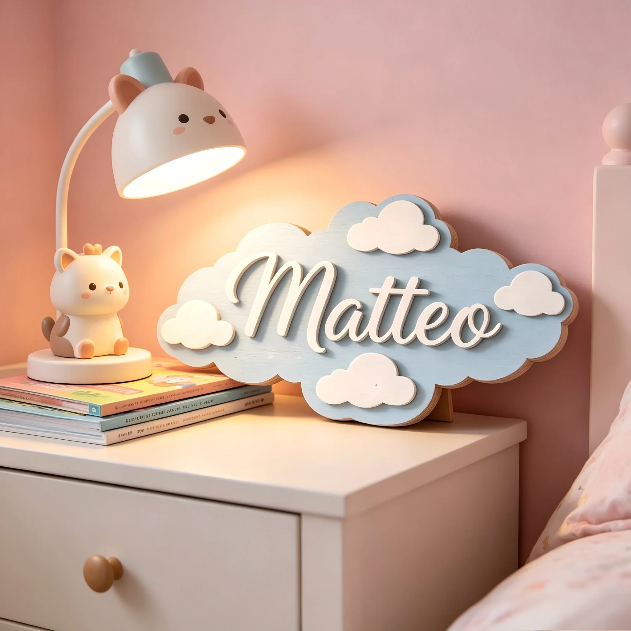 1Pc Custom Light blue clouds Wooden Name Plaque,Home Room Office Nursery  Wall Door Decor,DIY Paintable,Birthday Wedding Gift