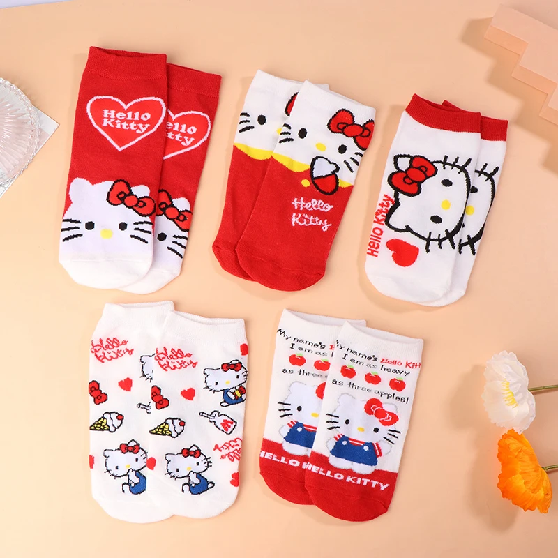 Sanrio Hello Kitty Cute Cartoon Mid Tube Socks Spring Summer Anime Style New Cotton Socks Sweet Soft Y2k Girl Student Thin Socks