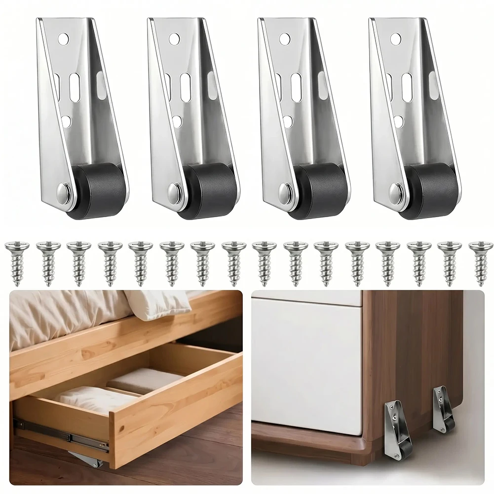 8pcs Side-Mounted Casters Silent Rubber Wheels Drawer Caster Flat Push Telescopic Wheels For Cabinet Counter Furniture