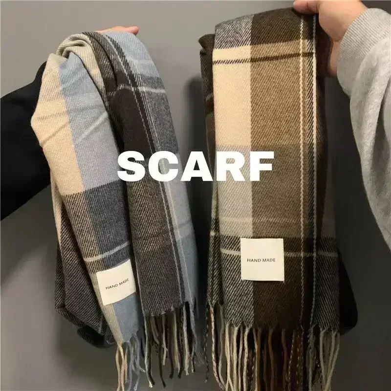 Black White Plaid Scarf Women's Winter in Winter Student Versatile Shawl Neck 2024New Wholesale Korean Style Apparel Accessories