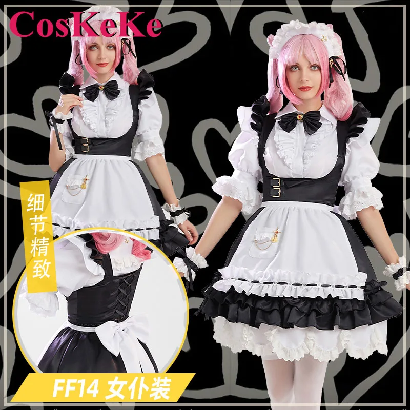 CosKeKe Final Fantasy FF14 Cosplay Anime Game Costume Nifty Sweet Maid Dress Uniform Halloween Carnival Party Role Play Clothing